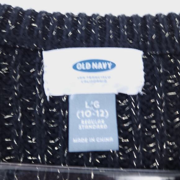 Old Navy Girls Sweater Large 10-12 Black, Gold Metallic Threads Holiday Sweater - Picture 4 of 5